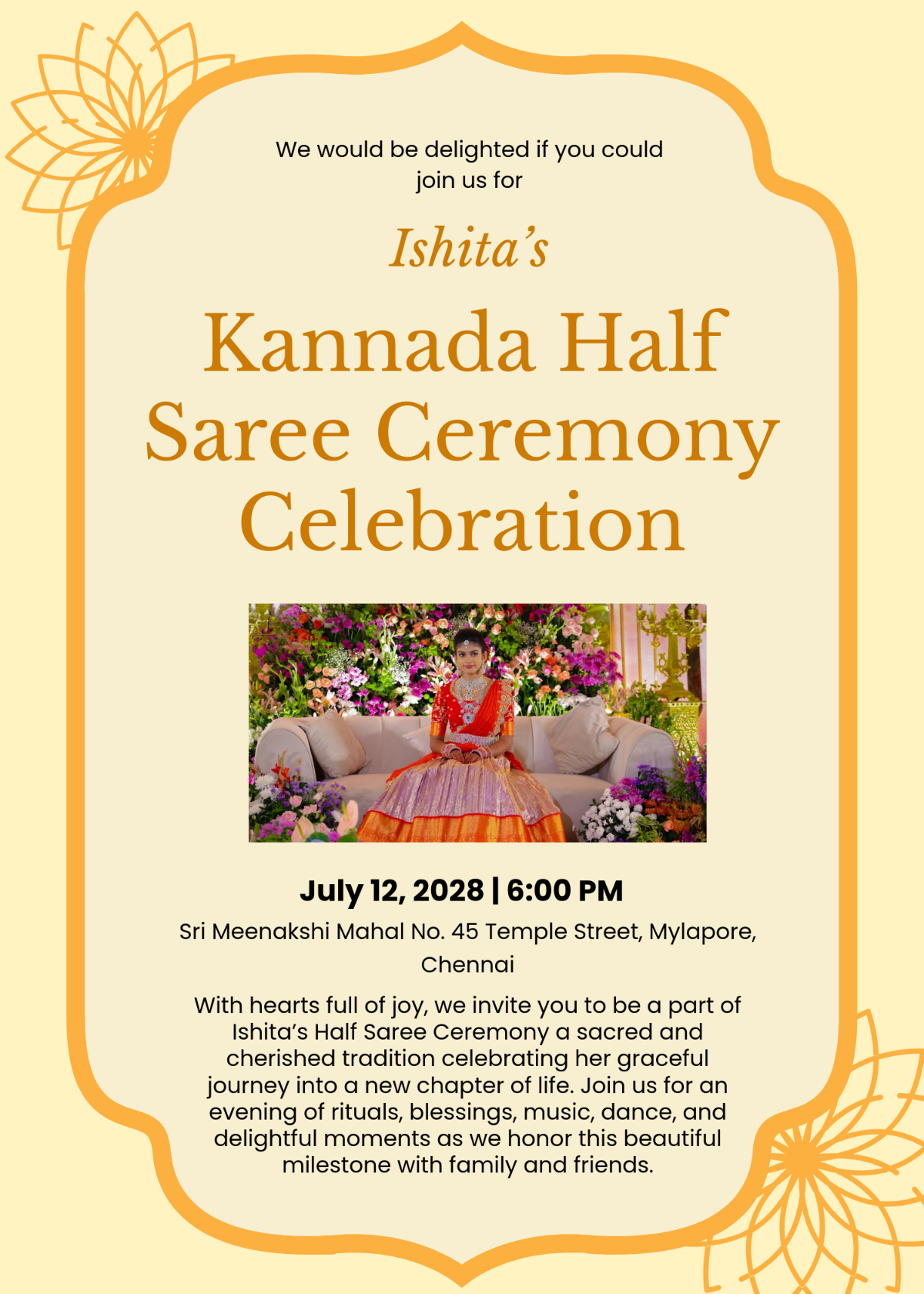 Free Kannada Half Saree Invitation Template to Edit Online