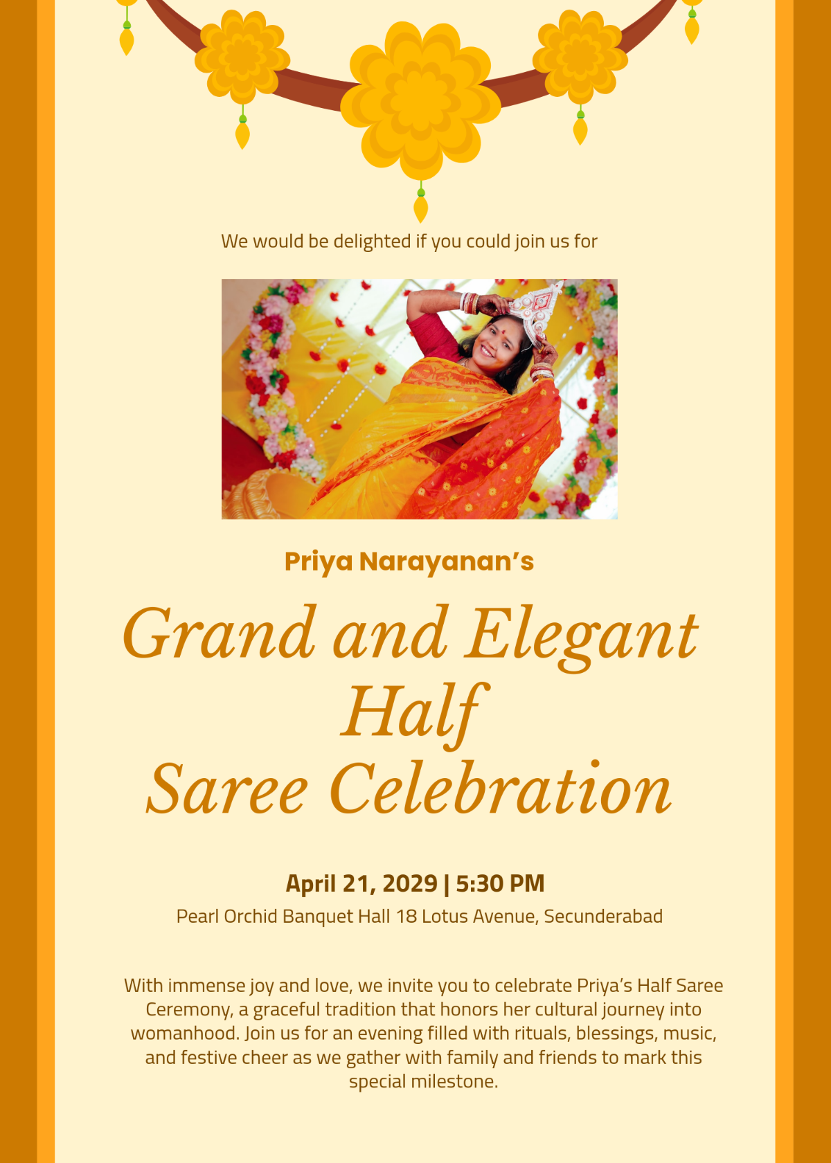 Free Half Saree Invitation Card Template to Edit Online