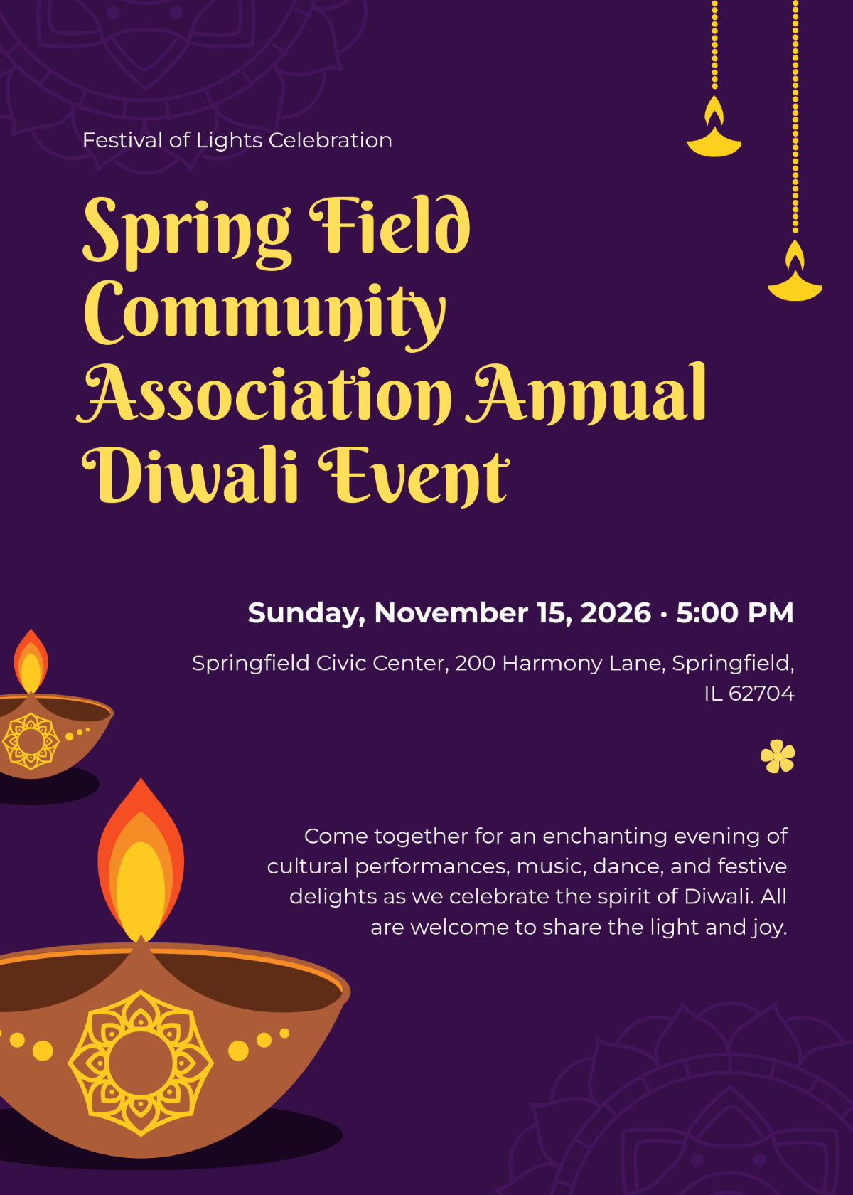 Free Diwali Event Invitation Template to Edit Online