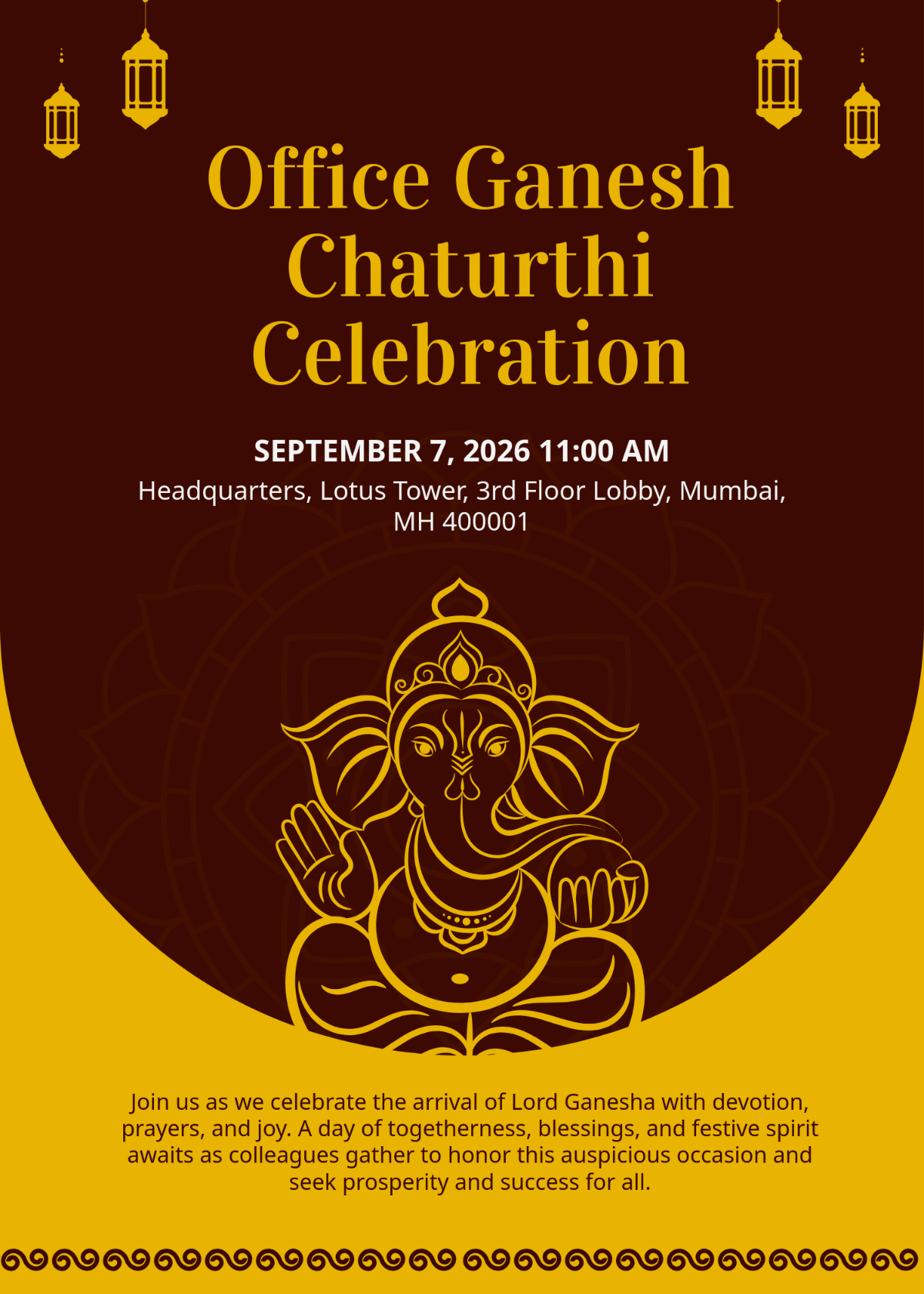 Free Office Ganesh Chaturthi Invitation Template to Edit Online