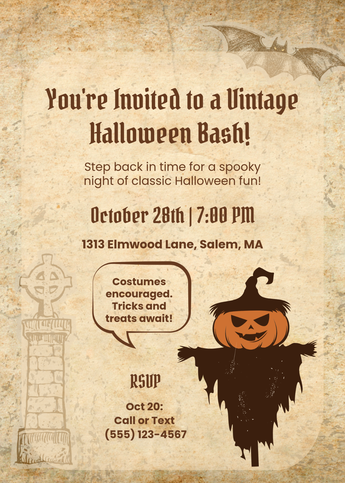 Free Vintage Halloween Invitation Template to Edit Online