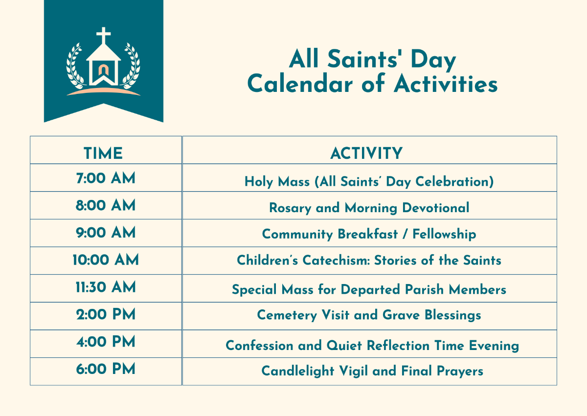 All Saints' Day Calendar