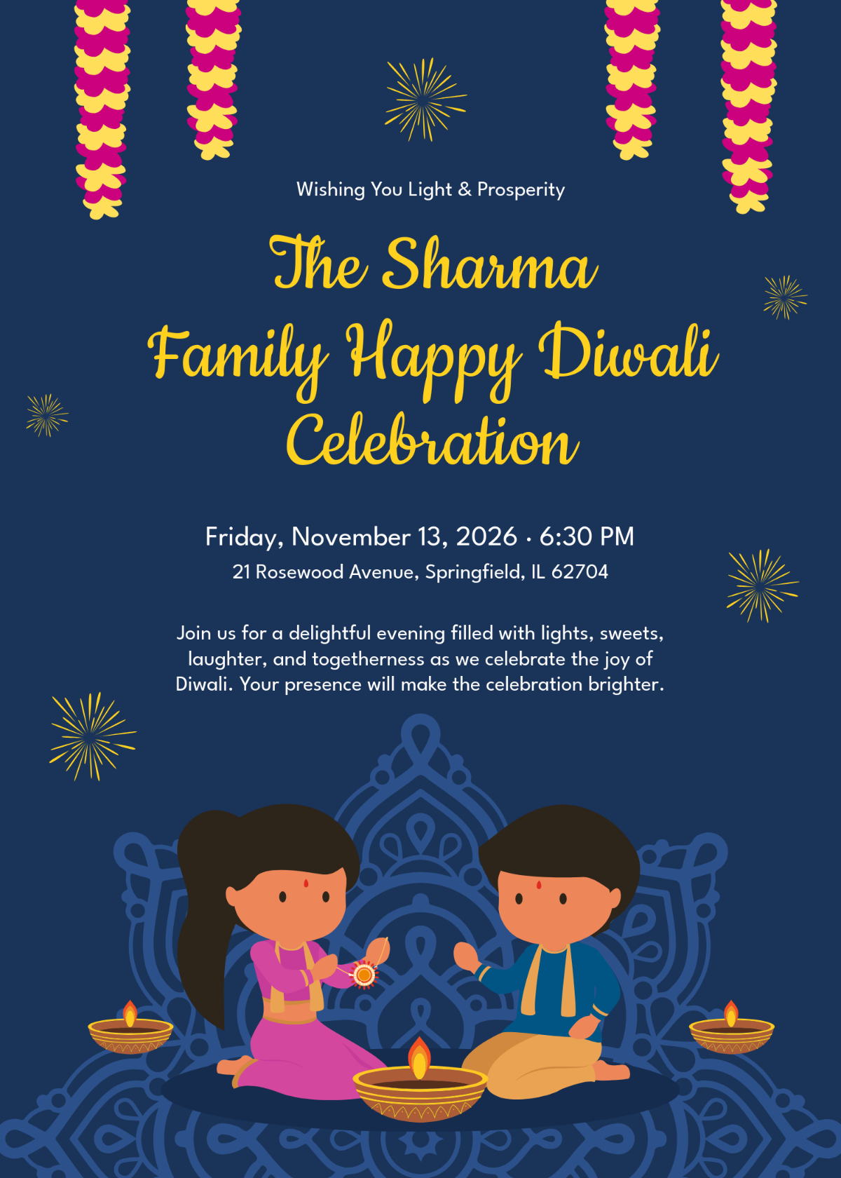 Free Happy Diwali Invitation Template to Edit Online