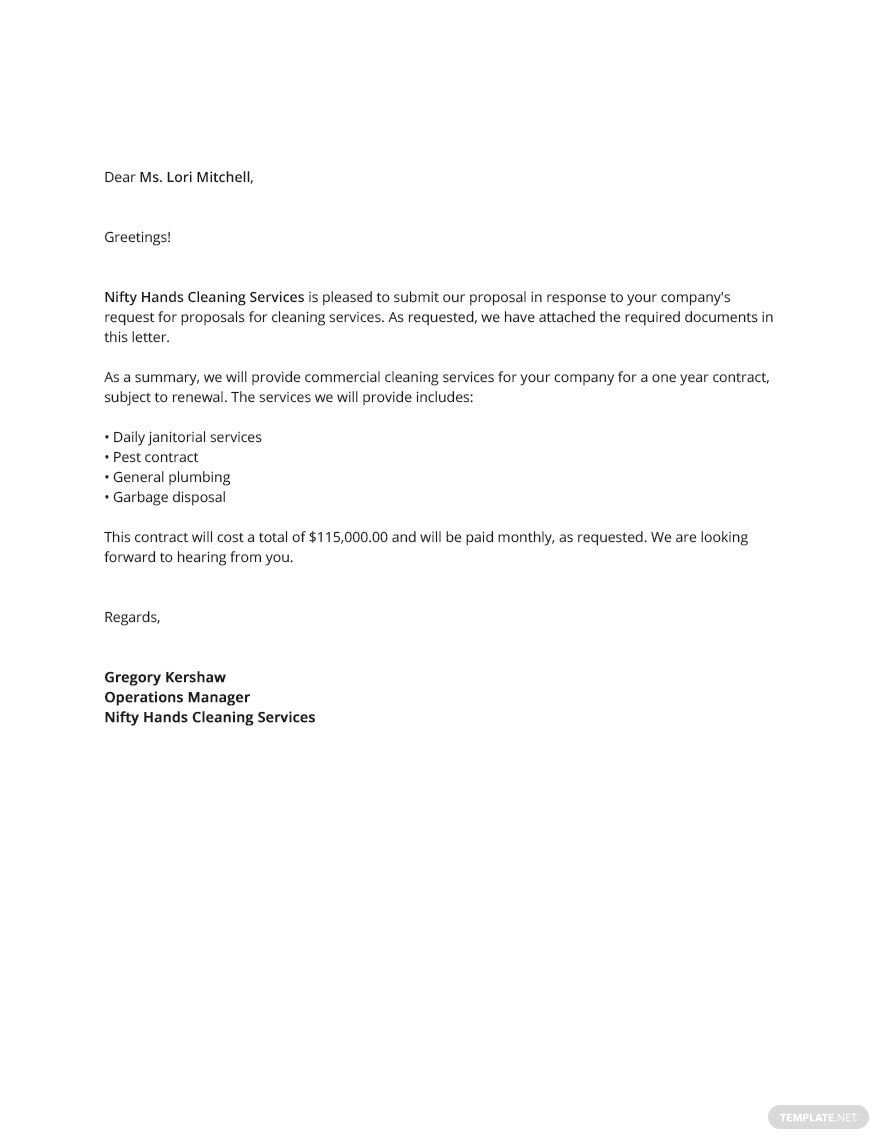 Free Proposal Letter for Cleaning Service Template