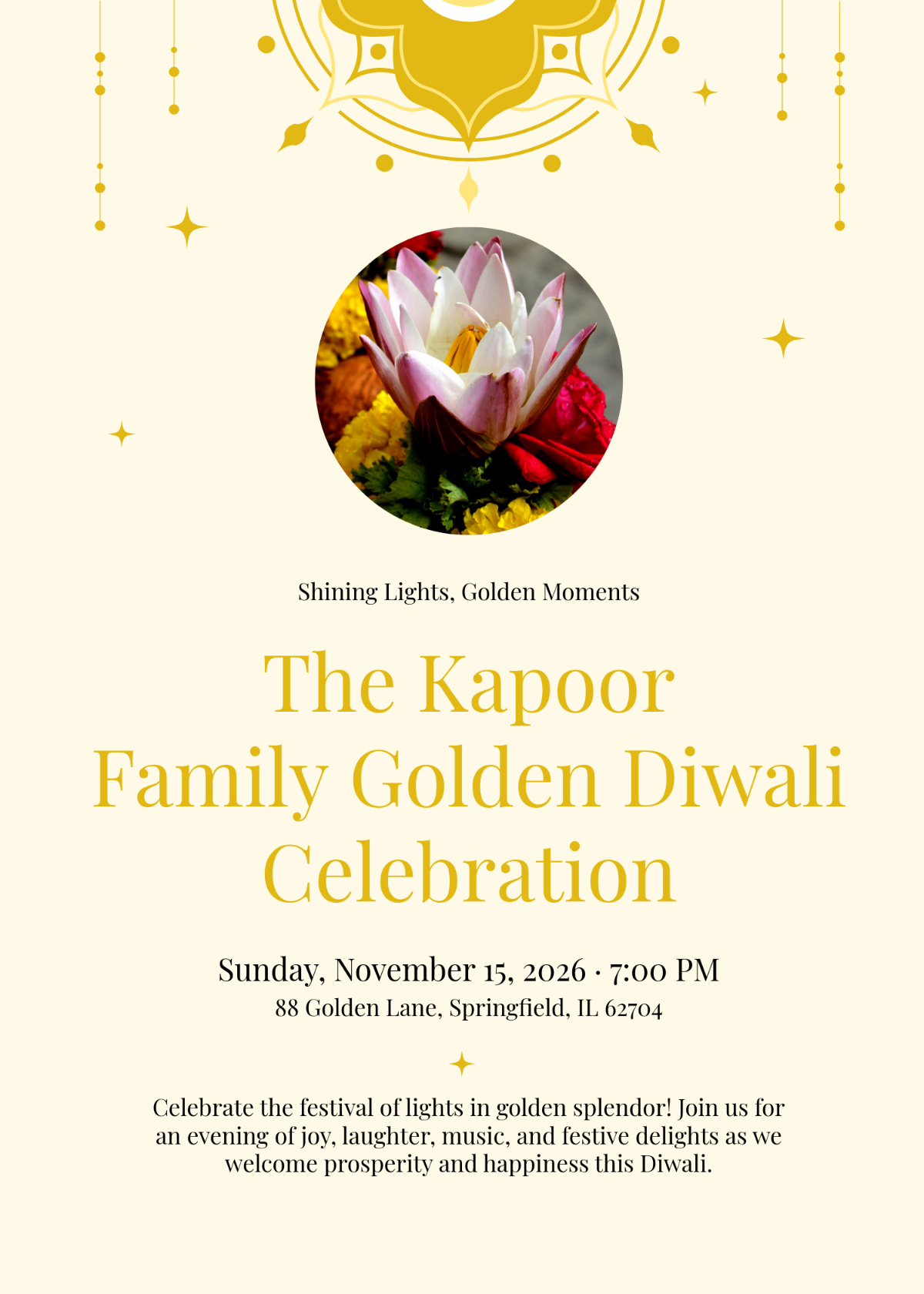 Free Gold Diwali Invitation Template to Edit Online