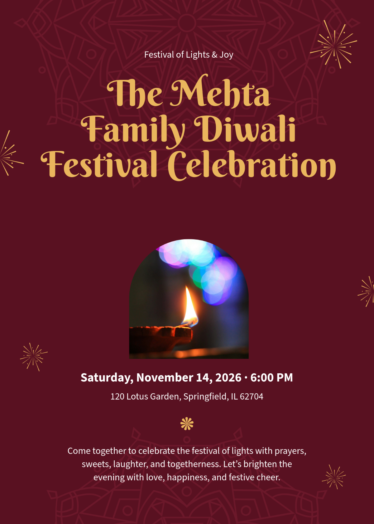 Free Diwali Festival Invitation Template to Edit Online