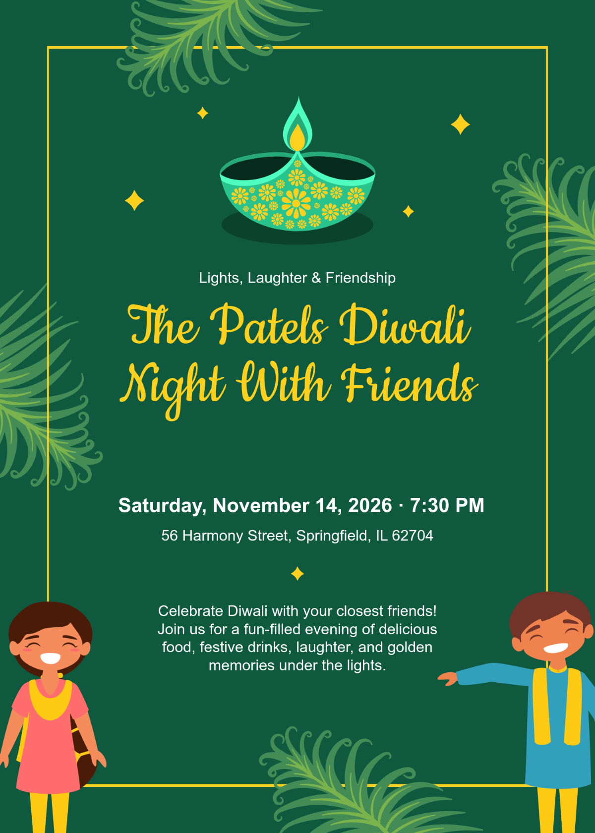 Free Friends Diwali Invitation Template to Edit Online