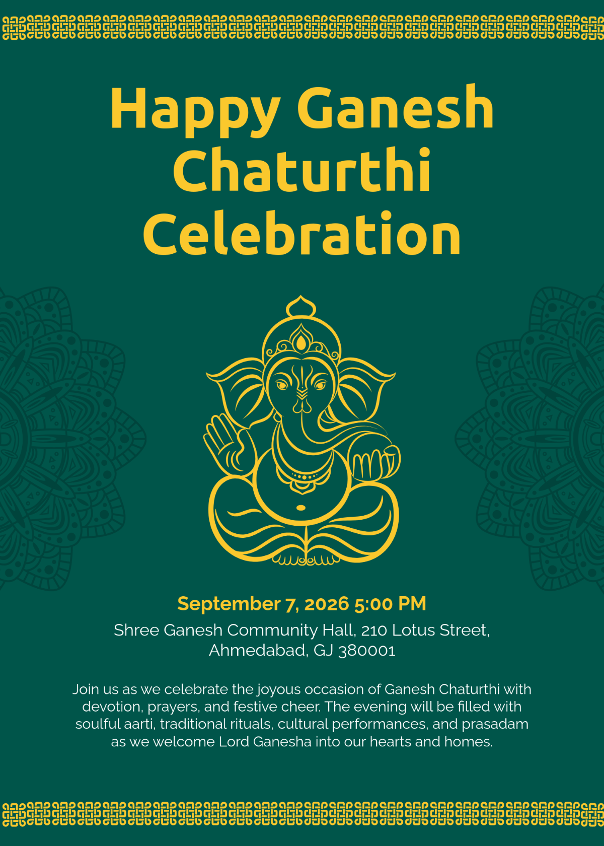 Free Happy Ganesh Chaturthi Invitation Template to Edit Online