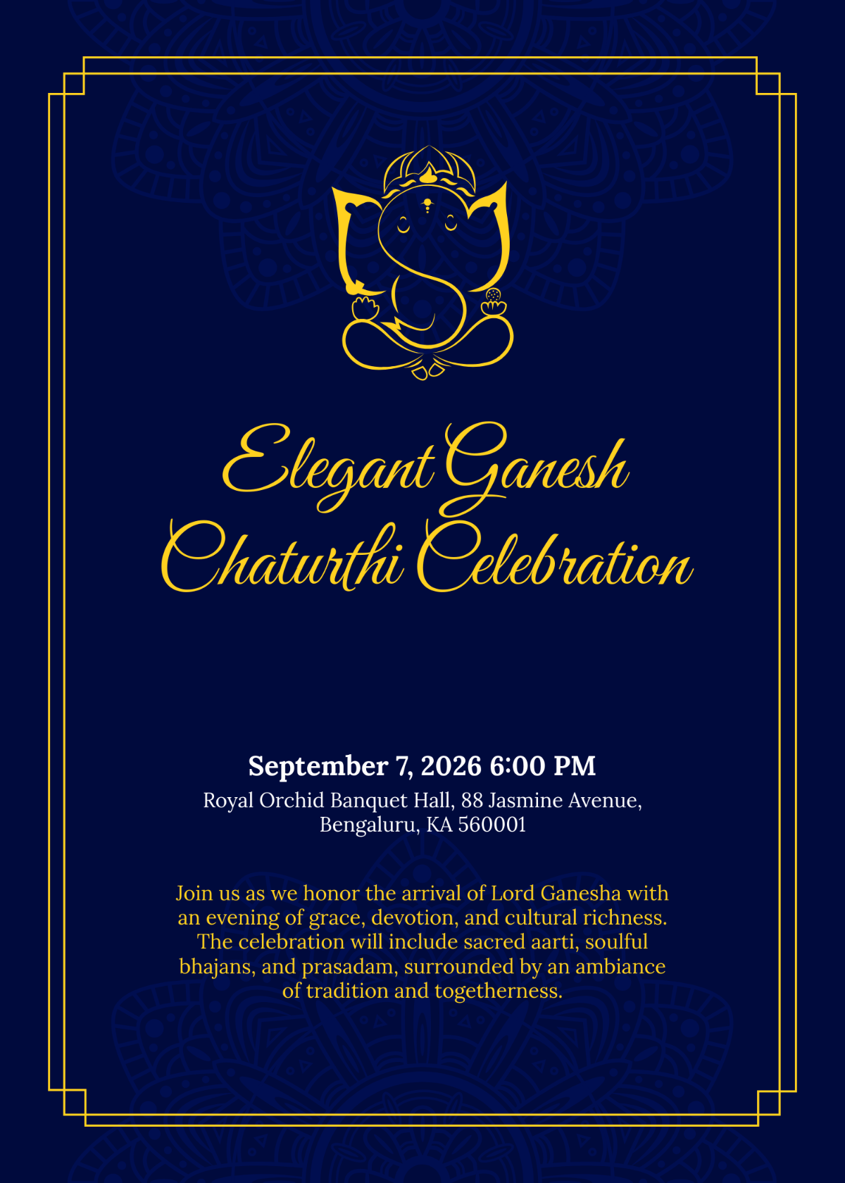 Free Elegant Ganesh Chaturthi Invitation Template to Edit Online