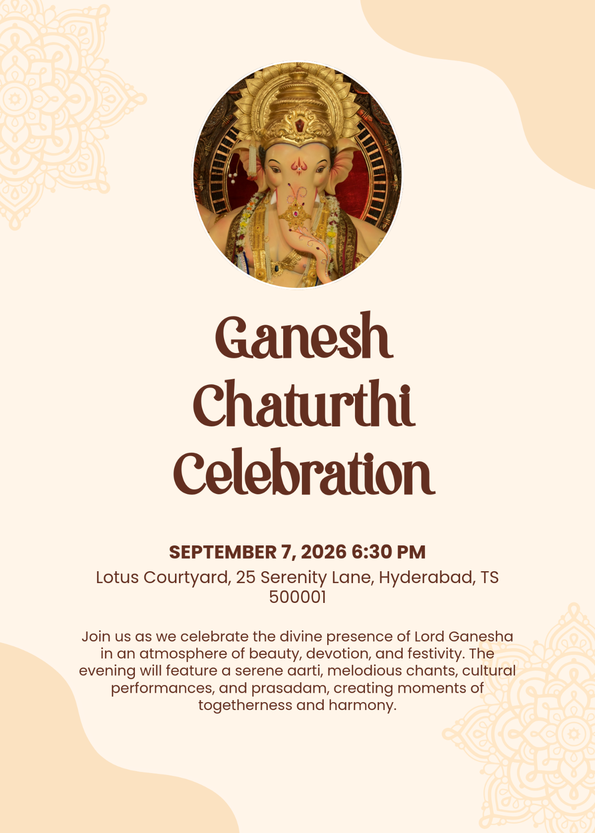 Free Aesthetic Ganesh Chaturthi Invitation Template to Edit Online