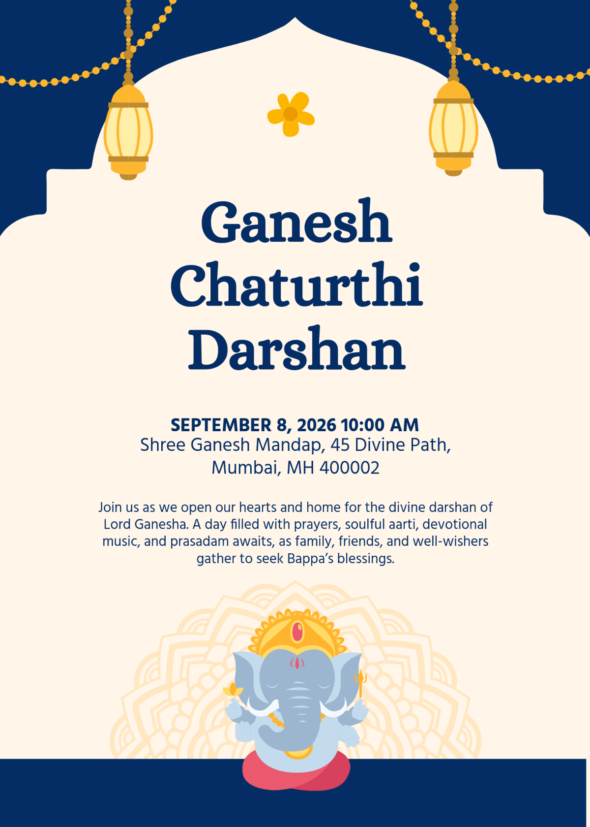 Free Ganesh Chaturthi Darshan Invitation Template to Edit Online