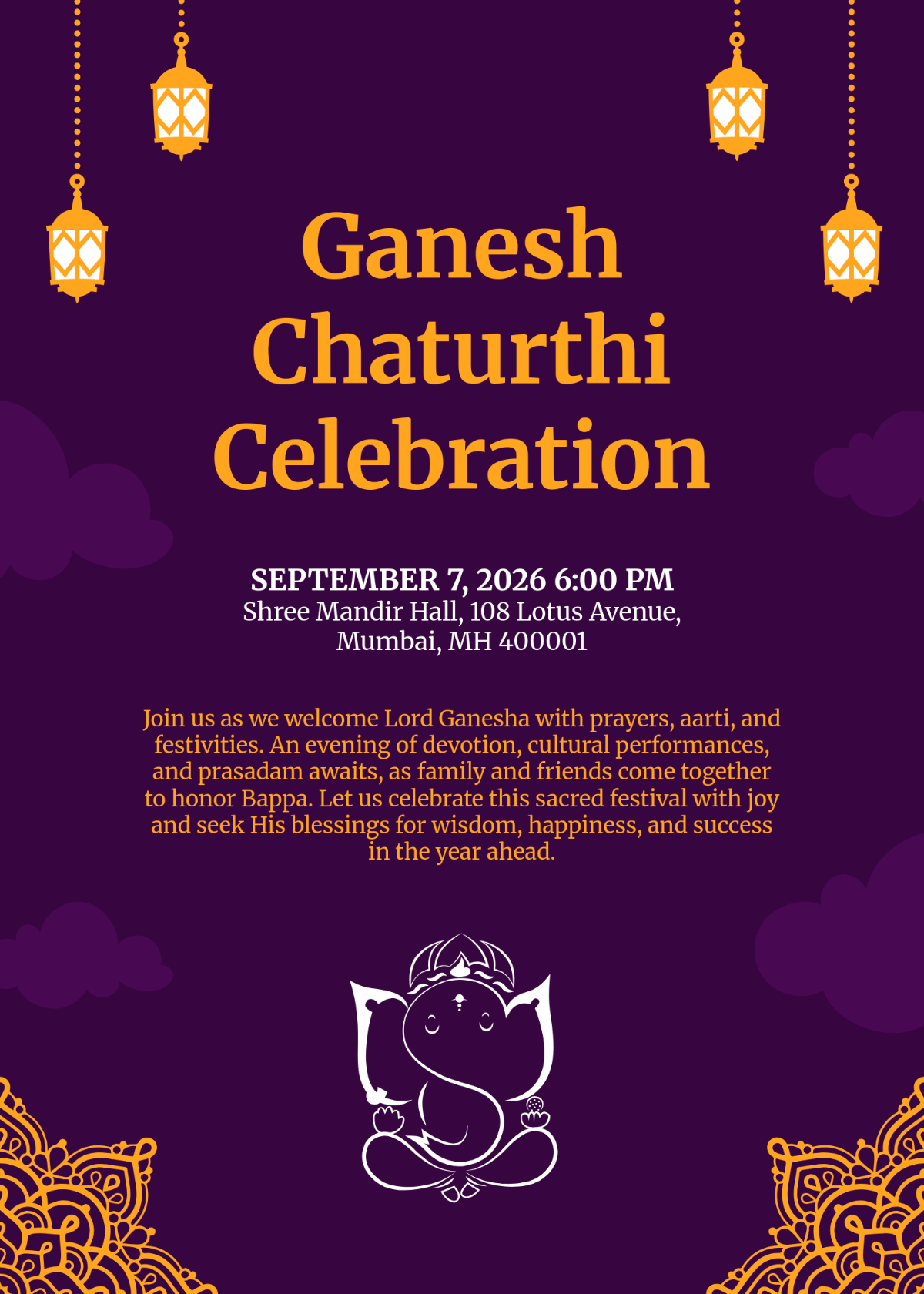 Free Ganesh Chaturthi Invitation Template in Telugu to Edit Online