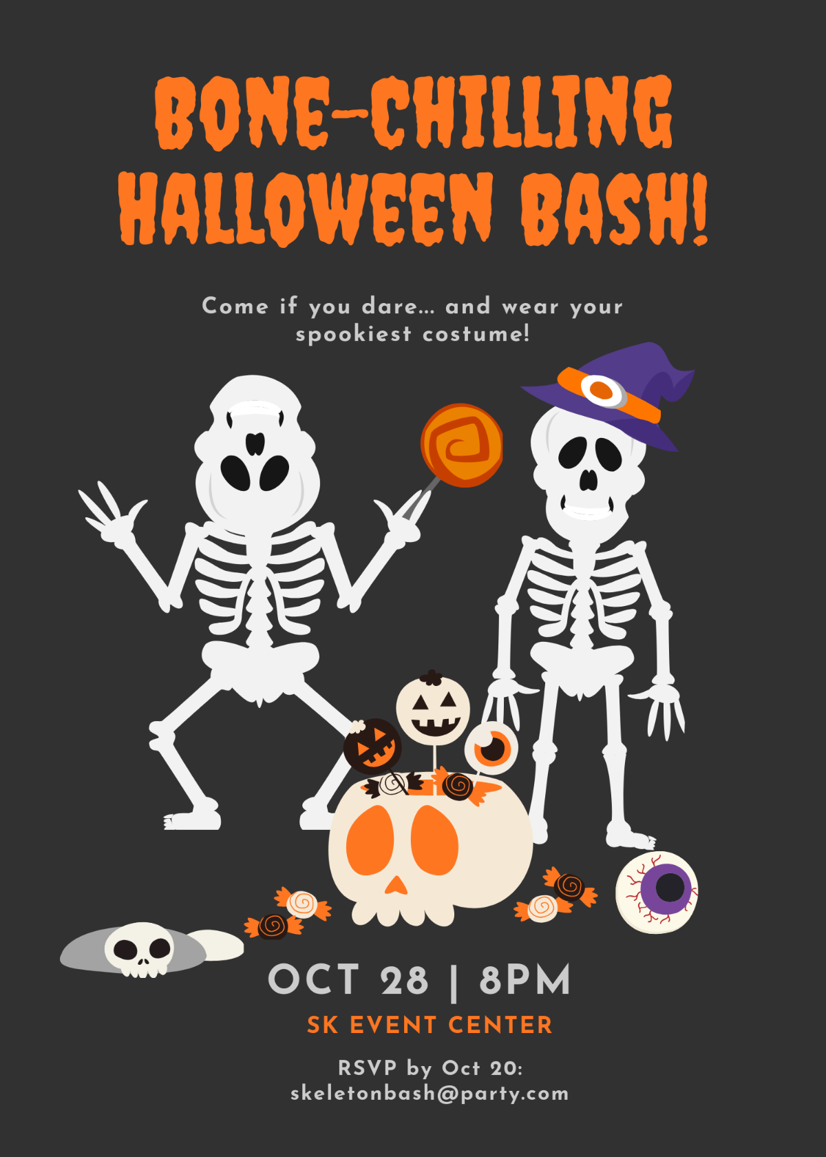 Free Halloween Skeleton Invitation Template to Edit Online