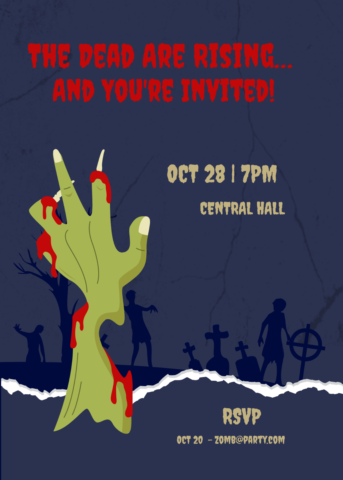 Free Zombie Halloween Invitation Template to Edit Online