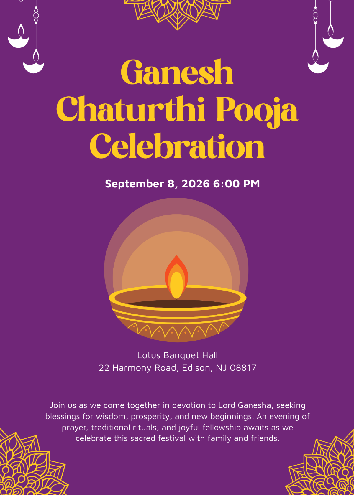 Free Ganesh Chaturthi Pooja Invitation Template to Edit Online
