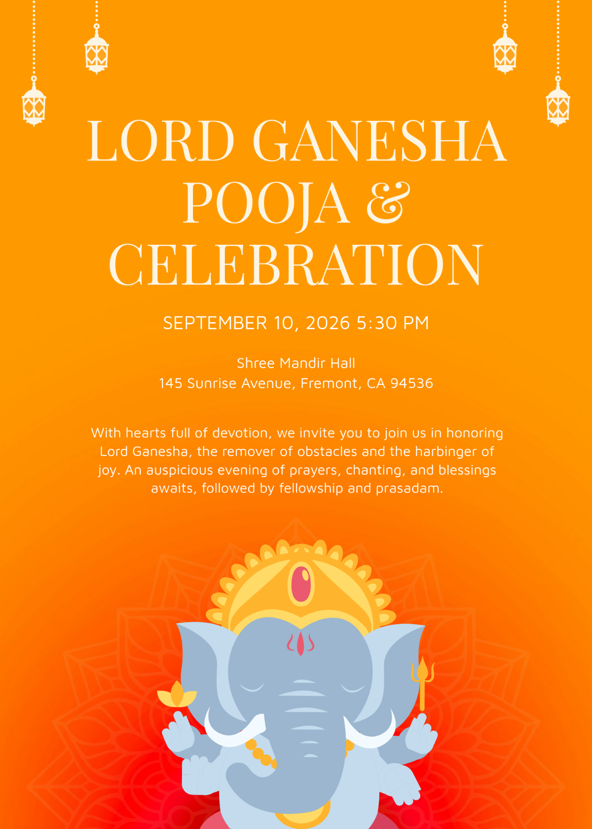 Free Lord Ganesha Invitation Template to Edit Online