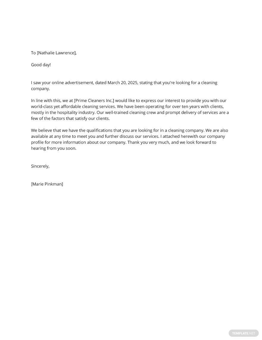 Cleaning Business Introduction Letter