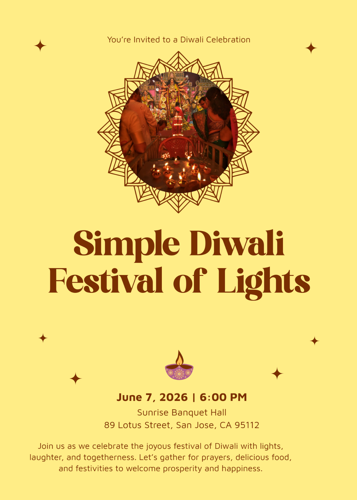 Free Simple Diwali Invitation Template to Edit Online