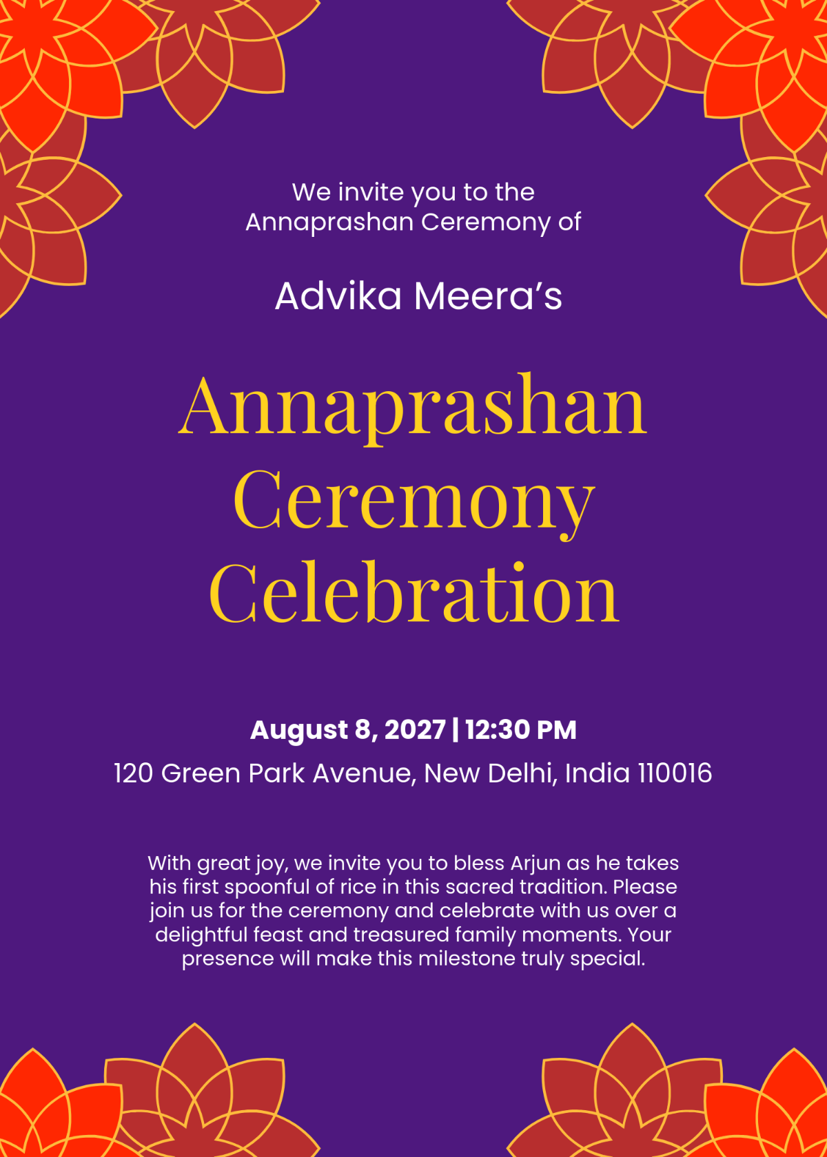 Free Annaprashan Invitation Layout Template to Edit Online