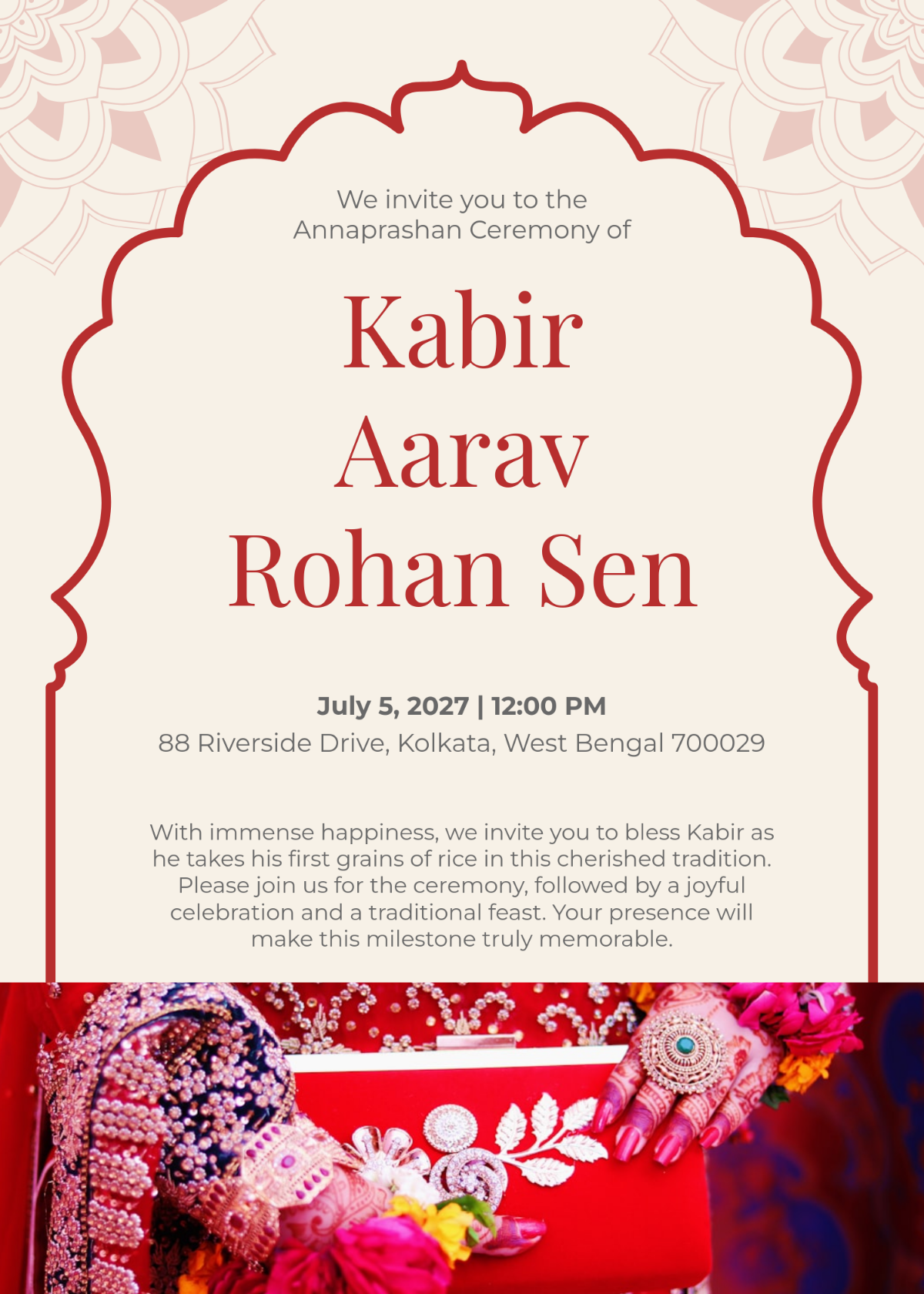 Free Digital Annaprashan Invitation Template to Edit Online