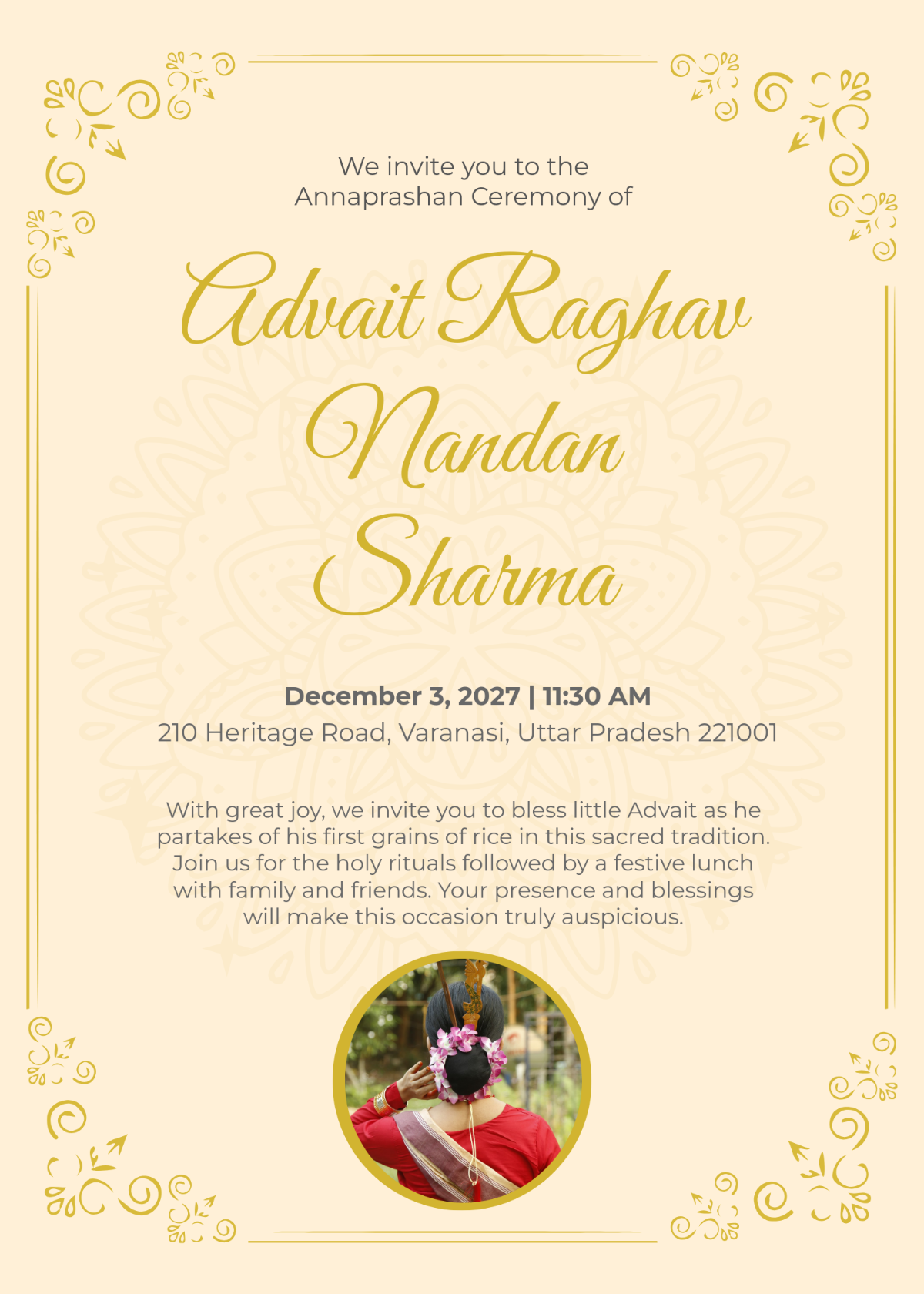 Free Traditional Annaprashan Invitation Template to Edit Online
