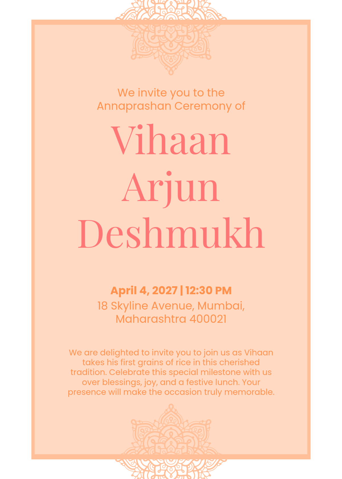 Free Modern Annaprashan Invitation Template to Edit Online