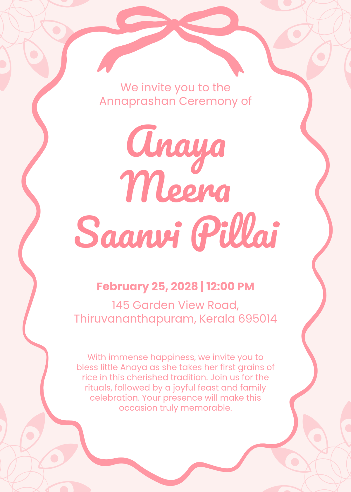 Free Girl Annaprashan Invitation Template to Edit Online
