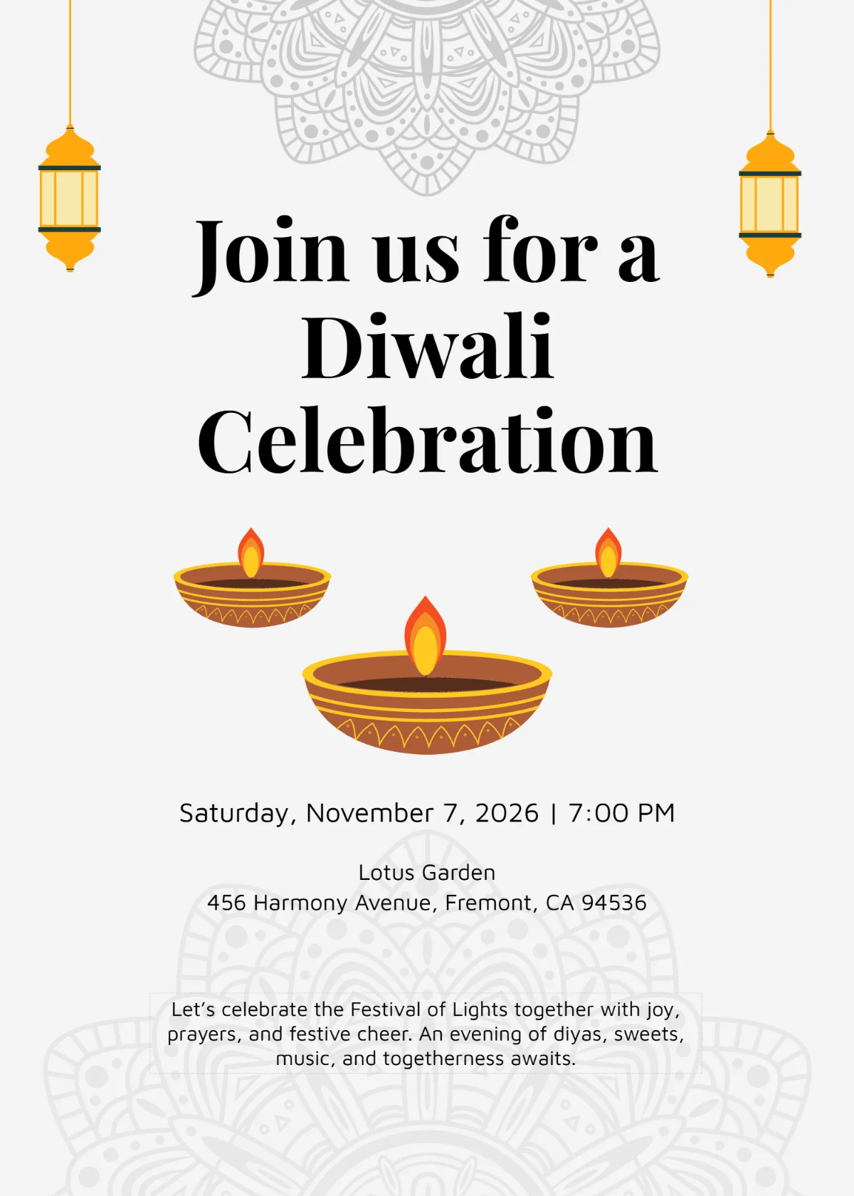 Free Diwali Greeting Card Invitation Template to Edit Online