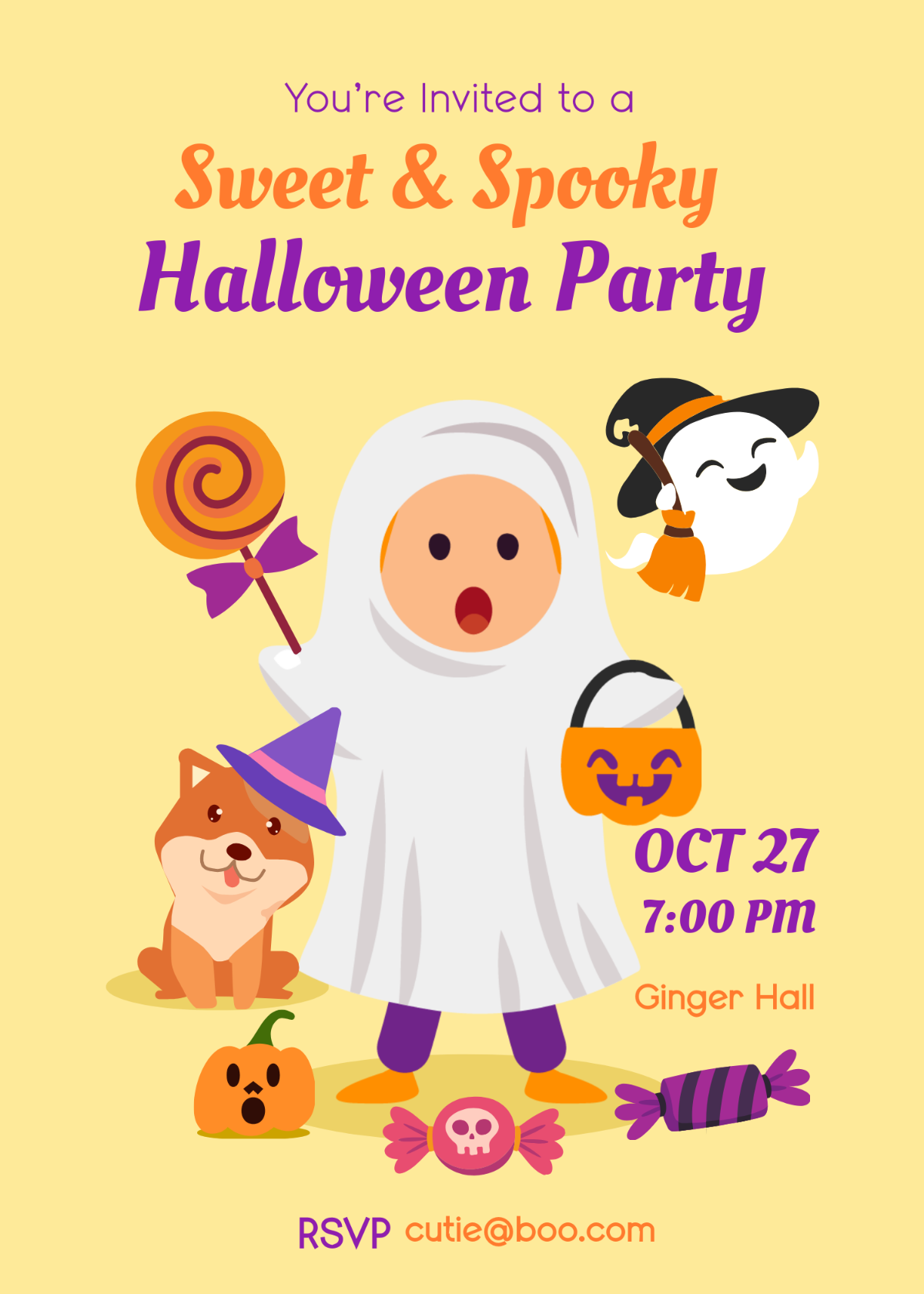 Free Cute Halloween Invitation Template to Edit Online