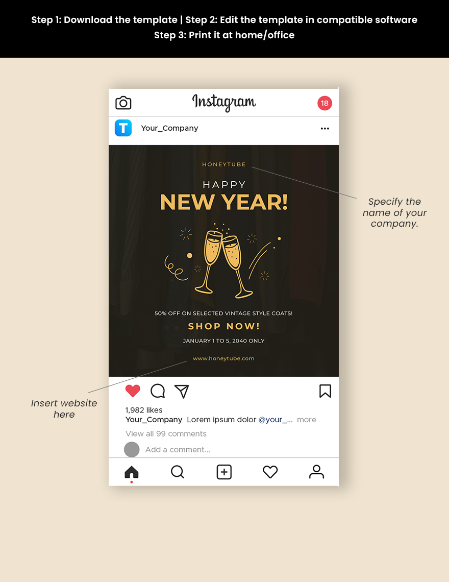 Vintage Happy New year Instagram Post Template