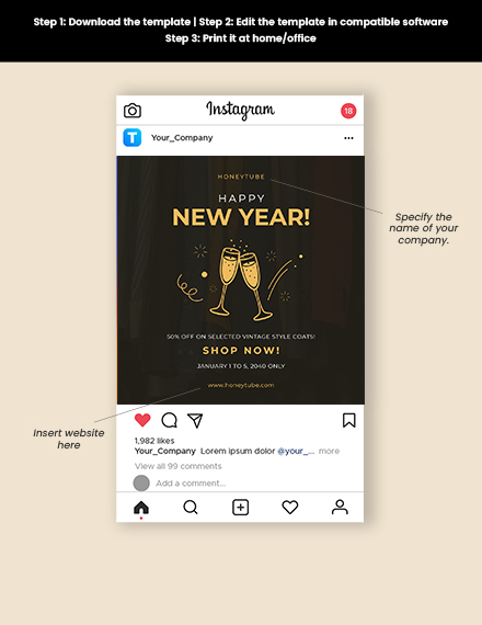 Free Vintage Happy New year Instagram Post Template to Edit Online