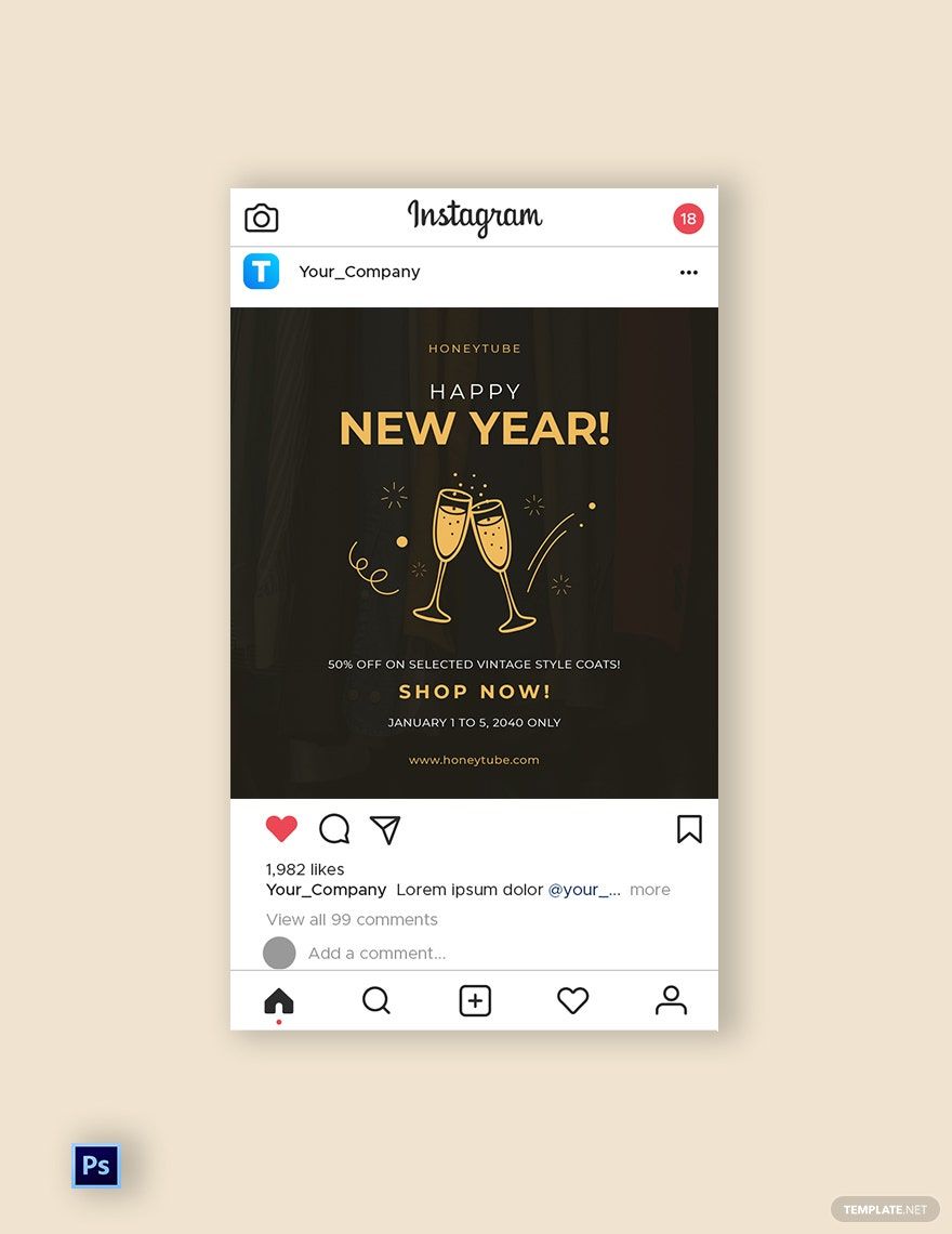 Vintage Happy New year Instagram Post Template