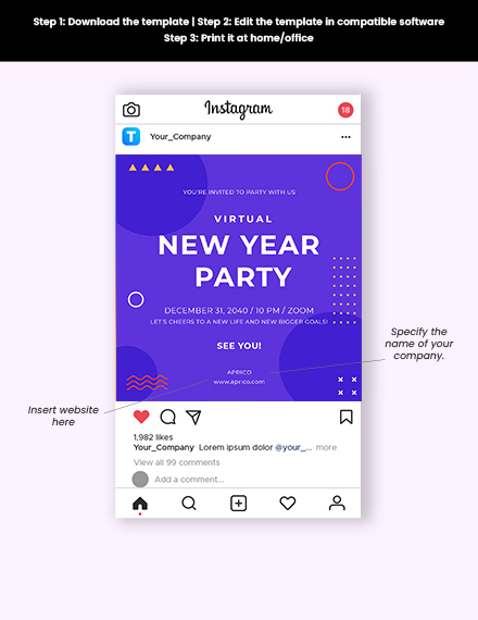 Free New Year Party Instagram Post Template to Edit Online