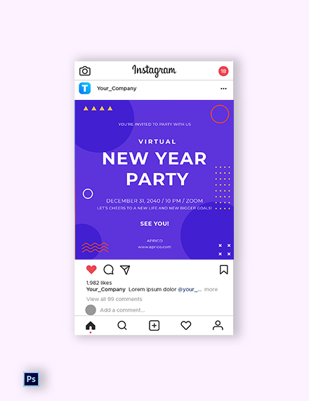 Free New Year Party Instagram Post Template to Edit Online