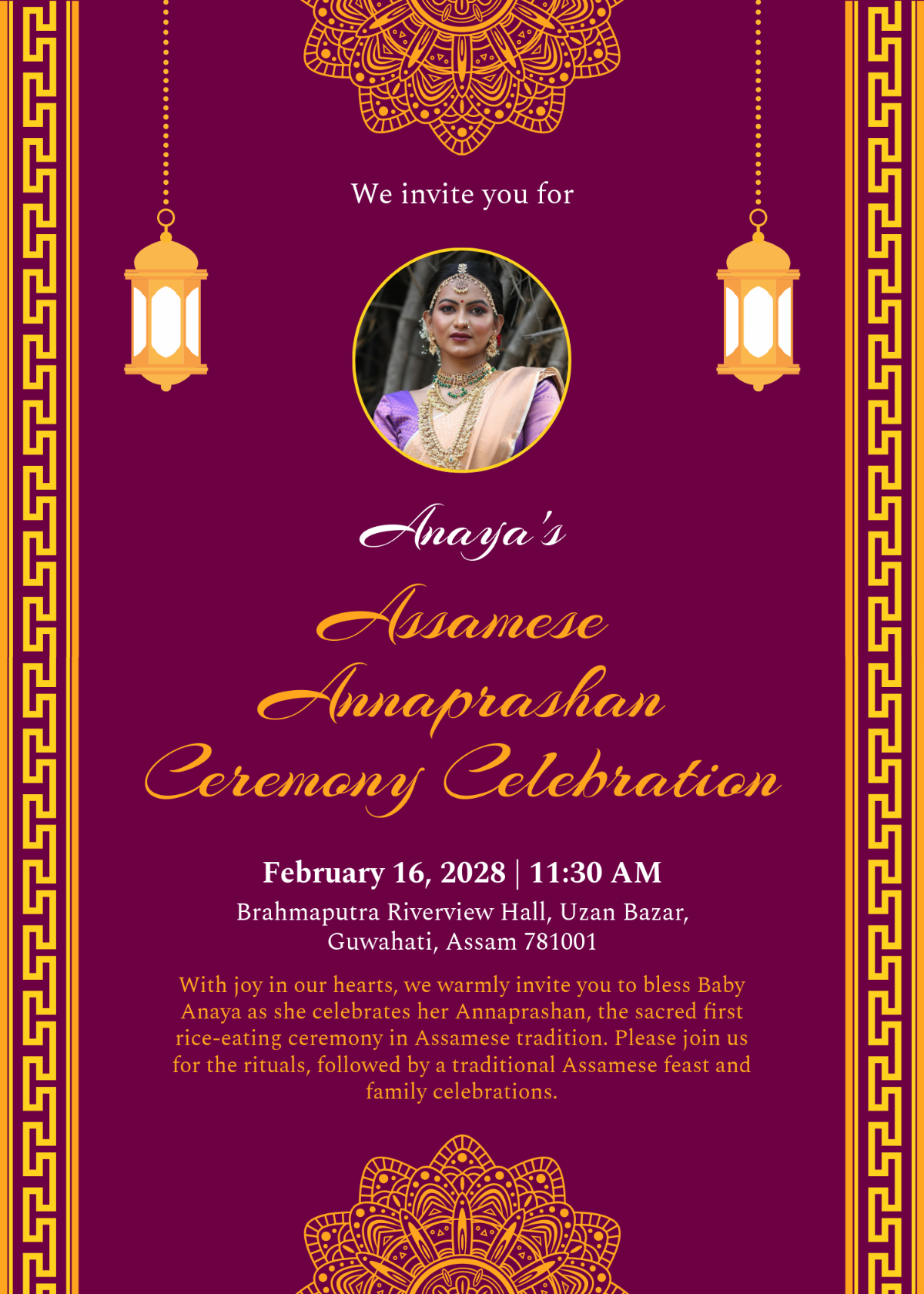 Free Assamese Annaprashan Invitation Template to Edit Online