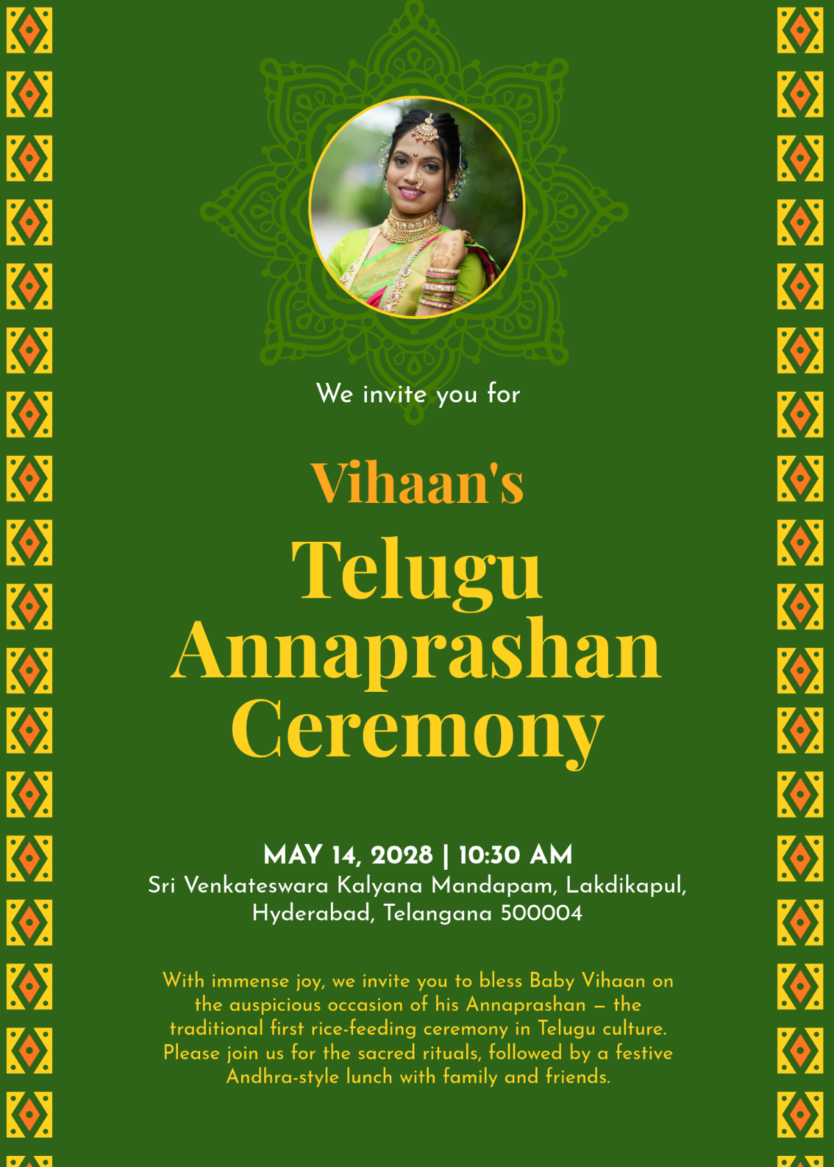 Free Telugu Annaprashan Invitation Template to Edit Online
