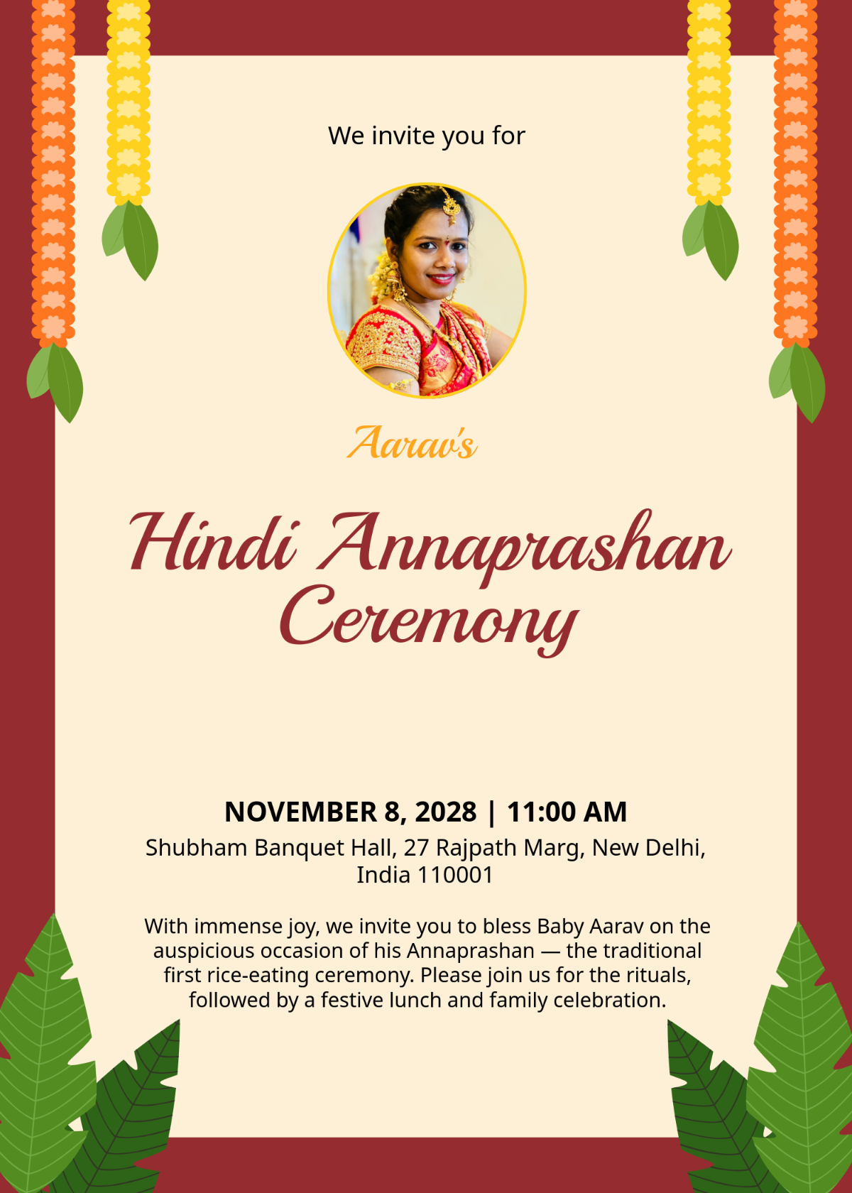 Free Hindi Annaprashan Invitation Template to Edit Online