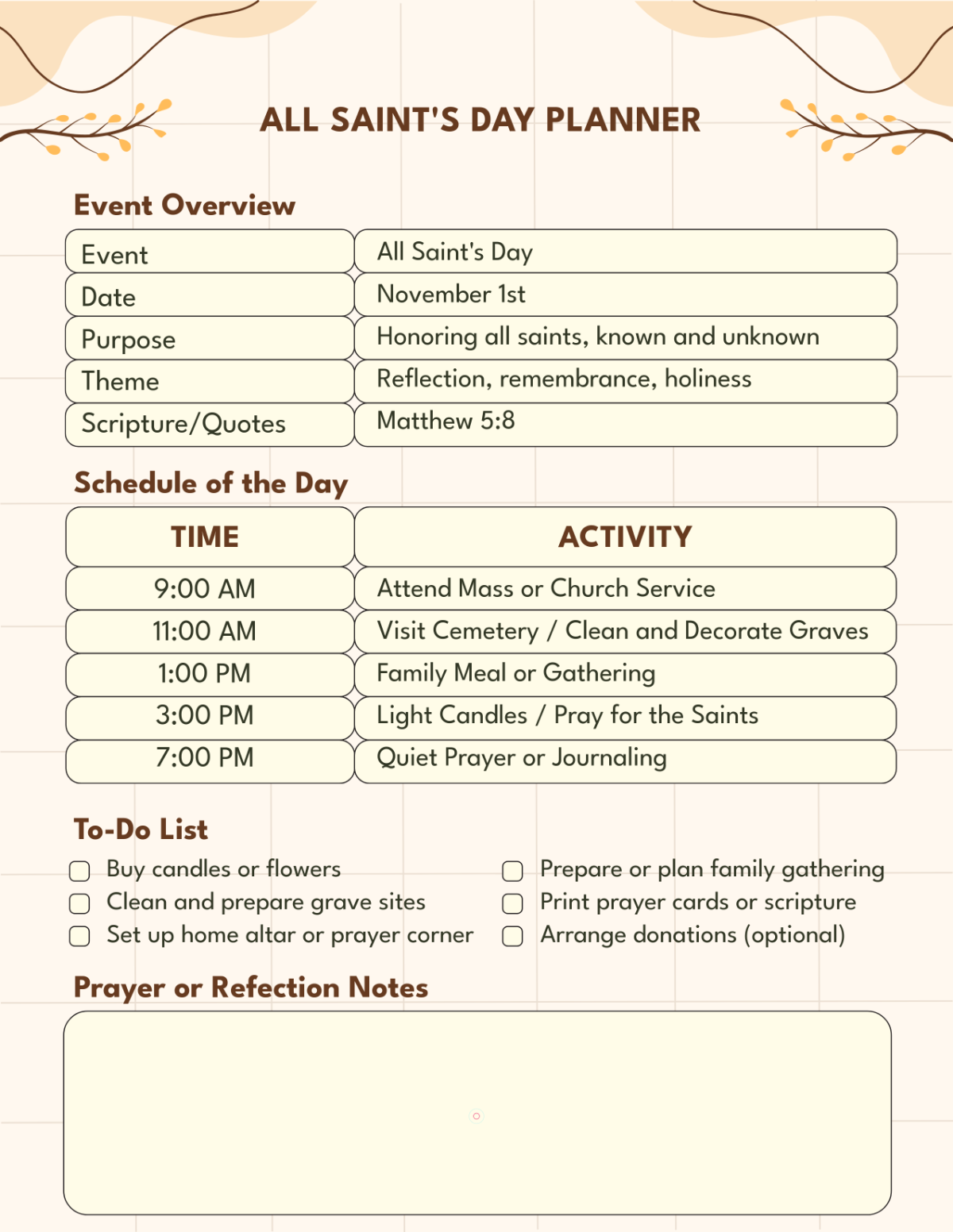 Aesthetic All Saints' Day Planner