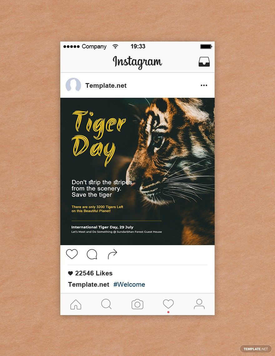 Free International Tiger Day Instagram Post Template in PSD