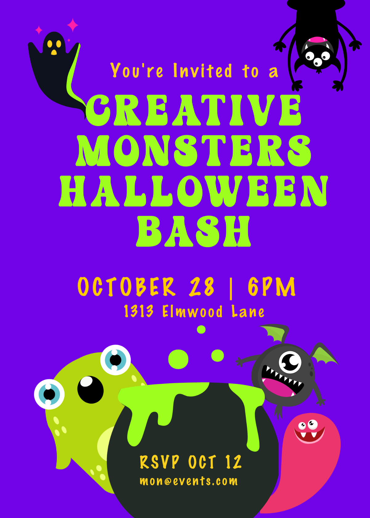 Free Creative Monsters Halloween Invitation Template to Edit Online