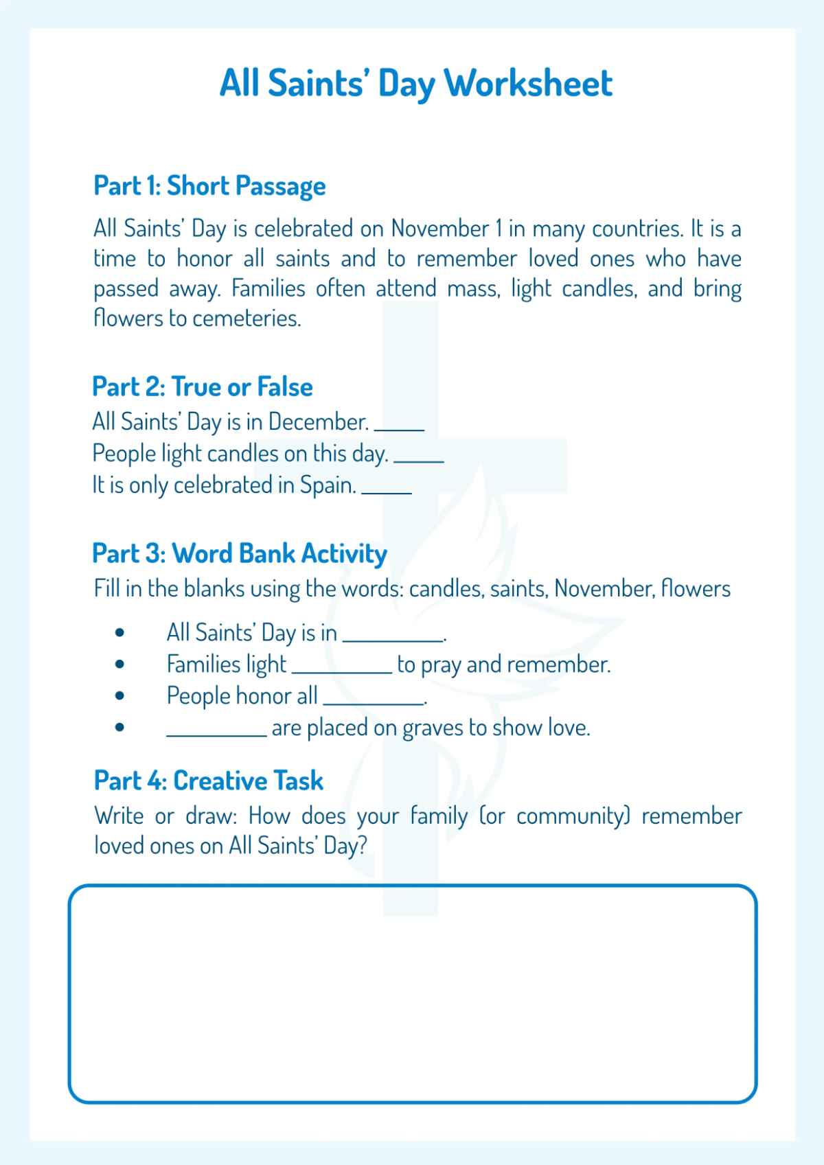 Blank All Saints' Day Worksheet