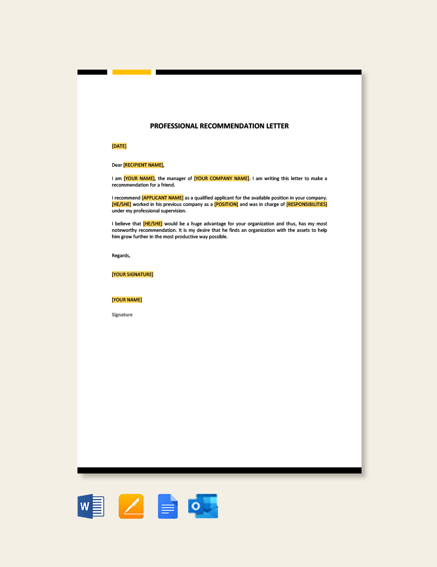 Professional Recommendation Letter Template