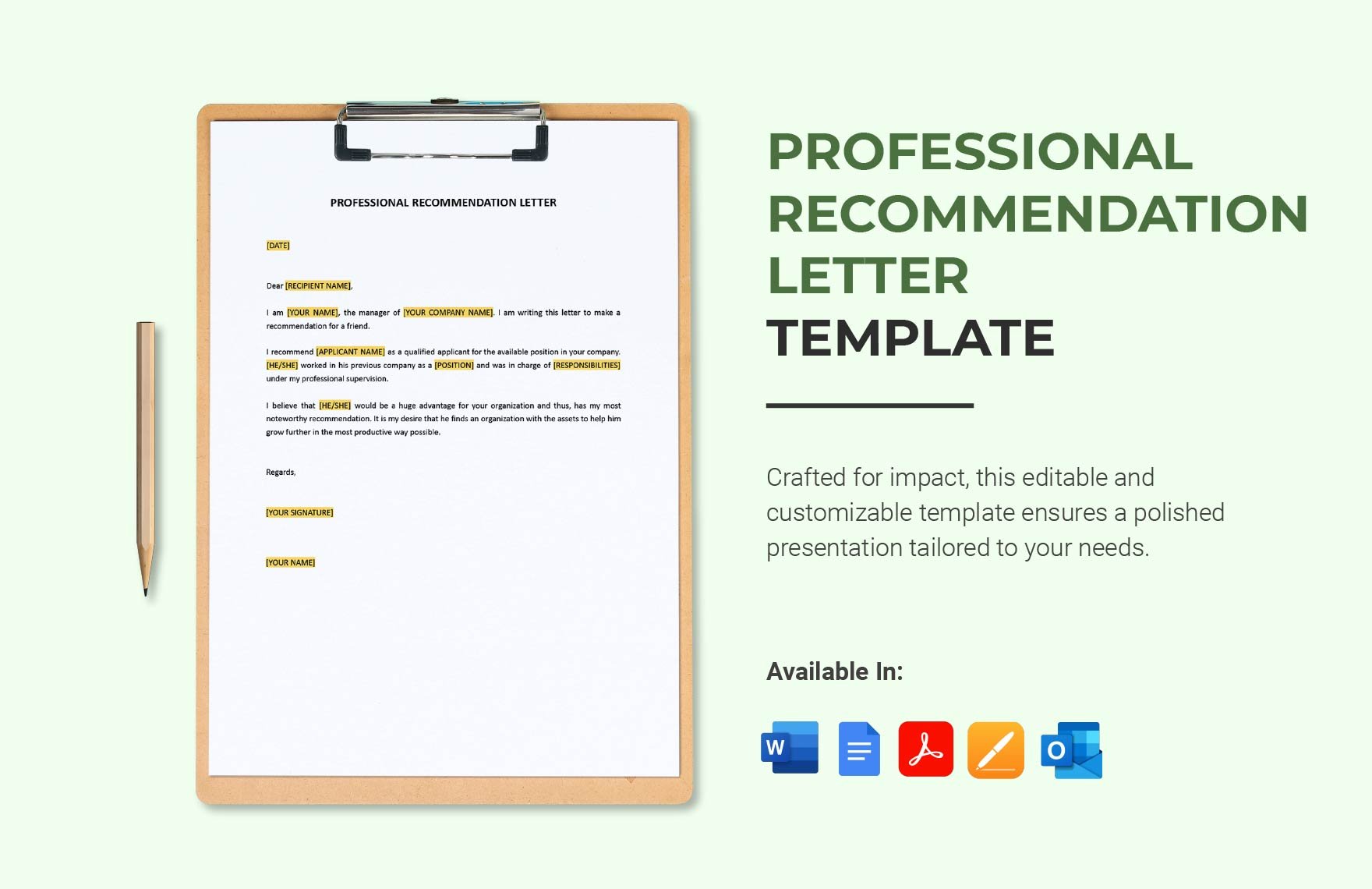 Professional Recommendation Letter Template in Word, Google Docs, PDF, Apple Pages, Outlook