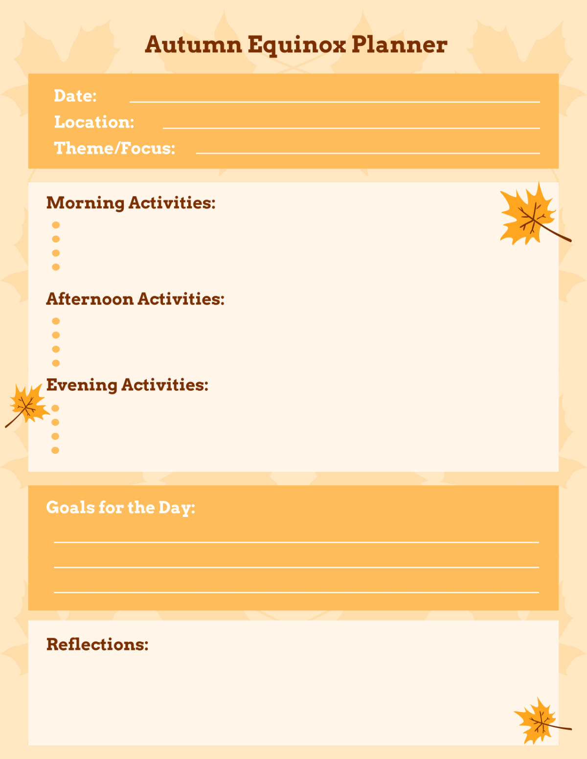 Free Blank Autumn Equinox Planner Template to Edit Online