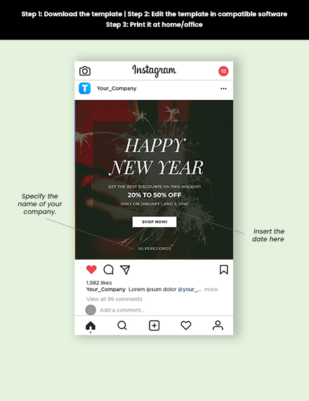Free Simple New Year Instagram Post Template to Edit Online