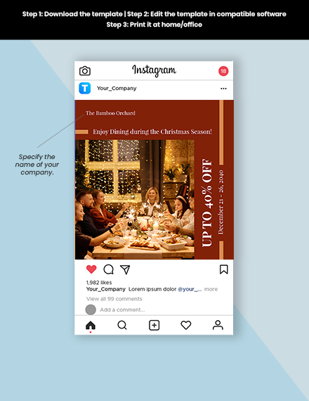 Free Christmas Dine Instagram Post Template to Edit Online