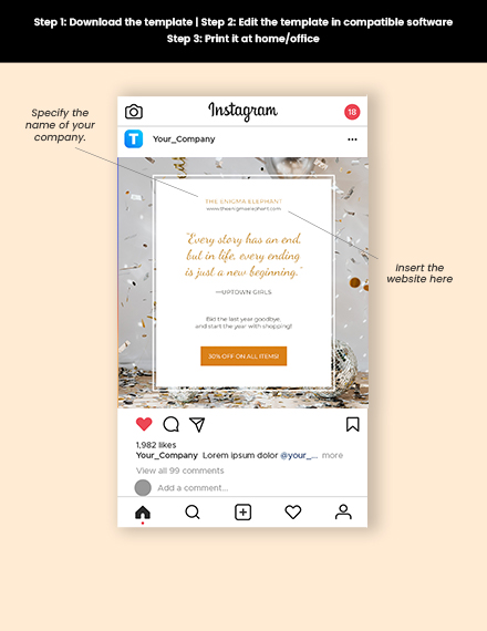 Free New Year Farewell Instagram Post Template to Edit Online