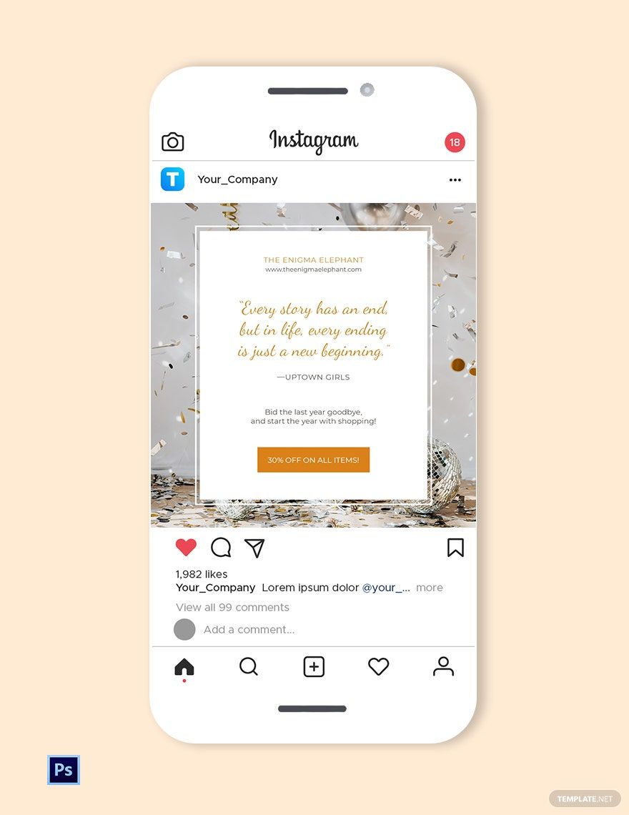 Free New Year Farewell Instagram Post Template in PSD