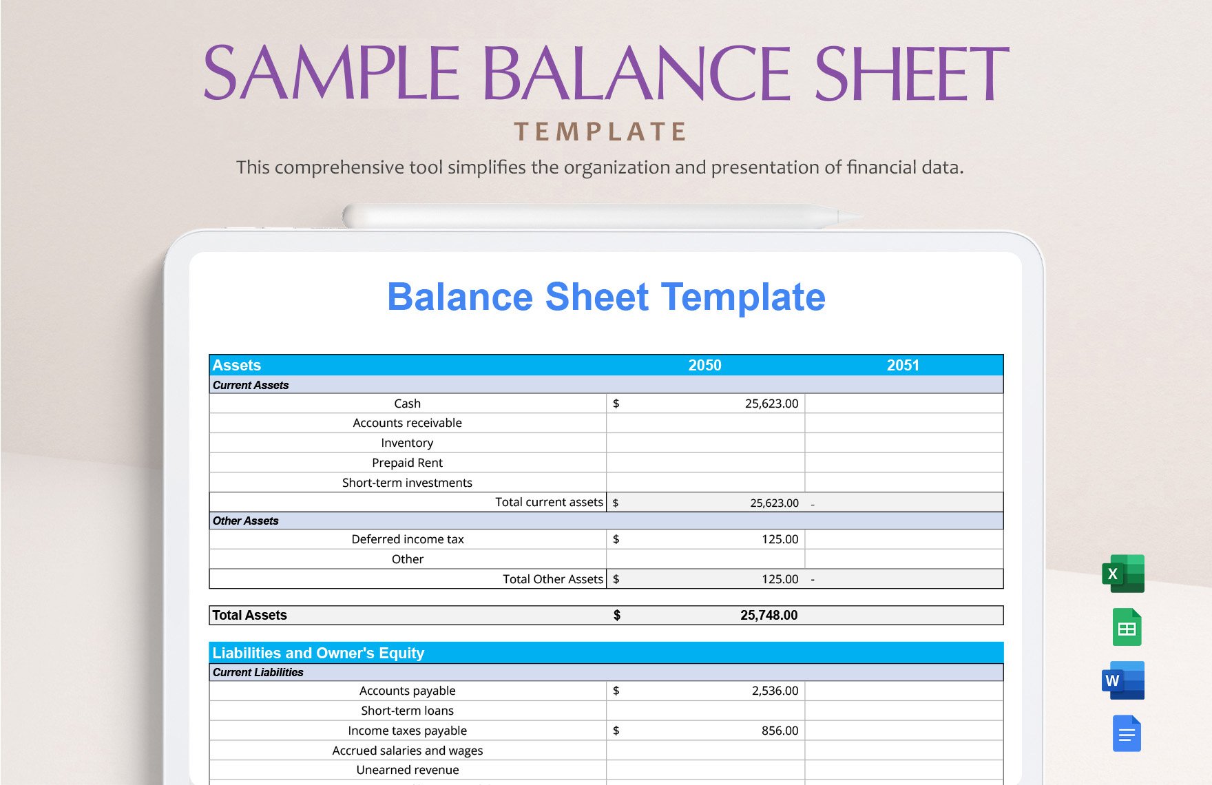Free Sample Balance Sheet Template in Word, Google Docs, Excel, Google Sheets