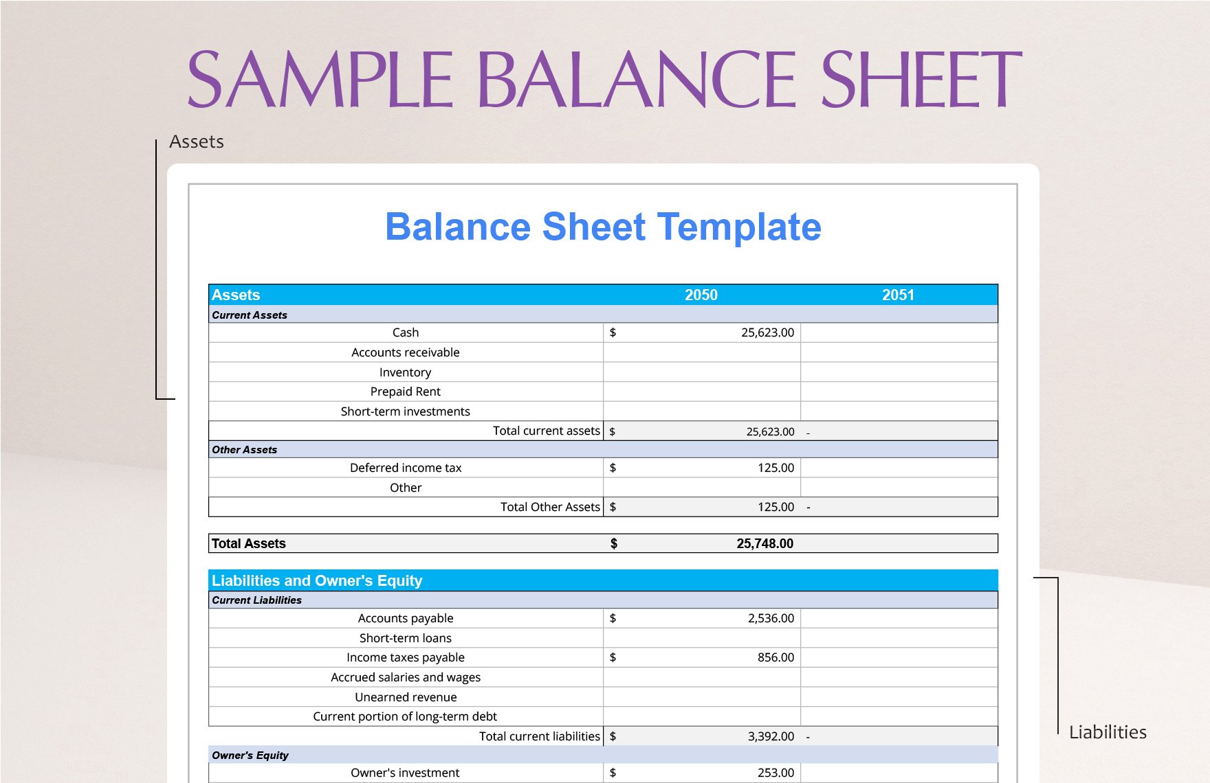 Sample Balance Sheet Template